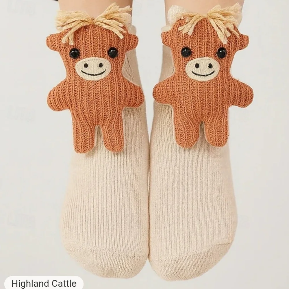 Adorable 3D Knit Highland Cow Socks One Size‎ Womens Or Older Kids V26